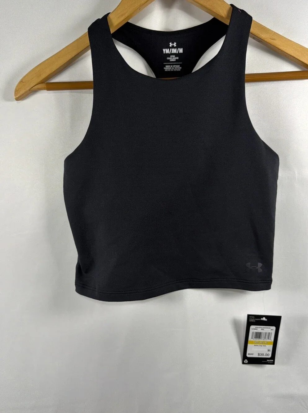 Under Armour Girls Medium Tank Top-Sports Bra Youth Black NWT